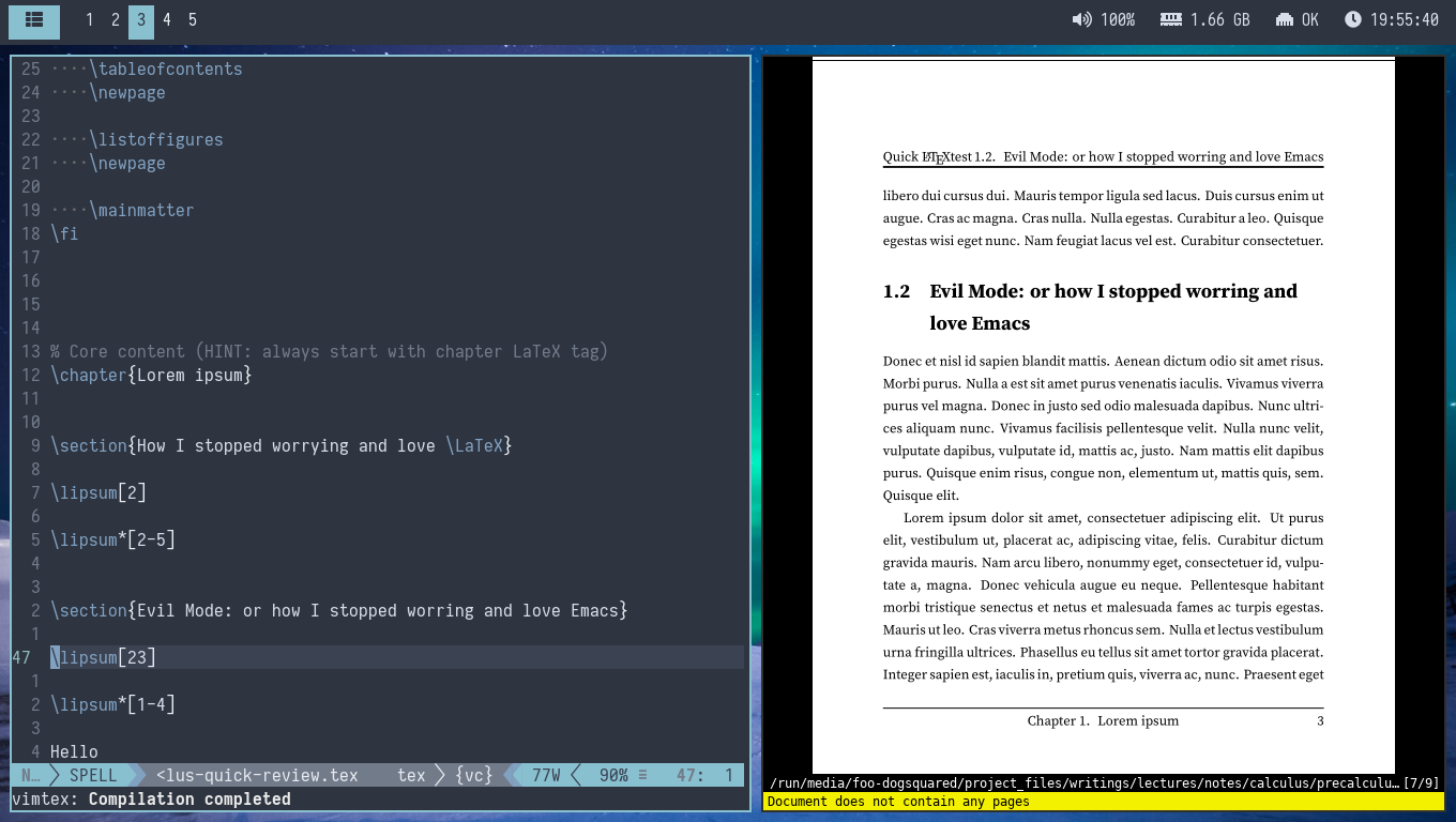 vim and zathura (and LaTeX) setup