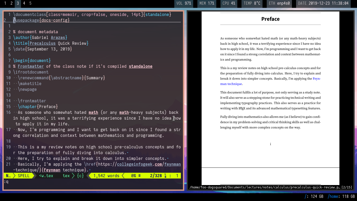 vim and zathura (and LaTeX) setup