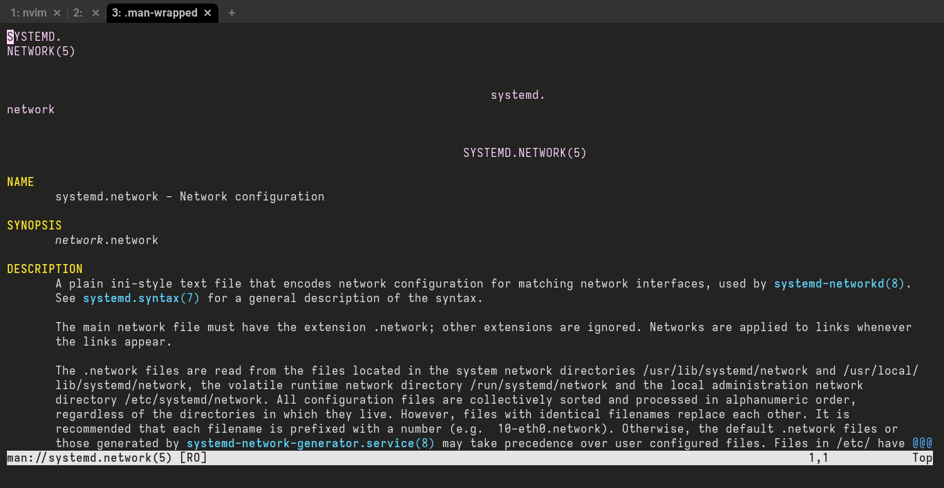 Neovim manpager with screwed up manual header