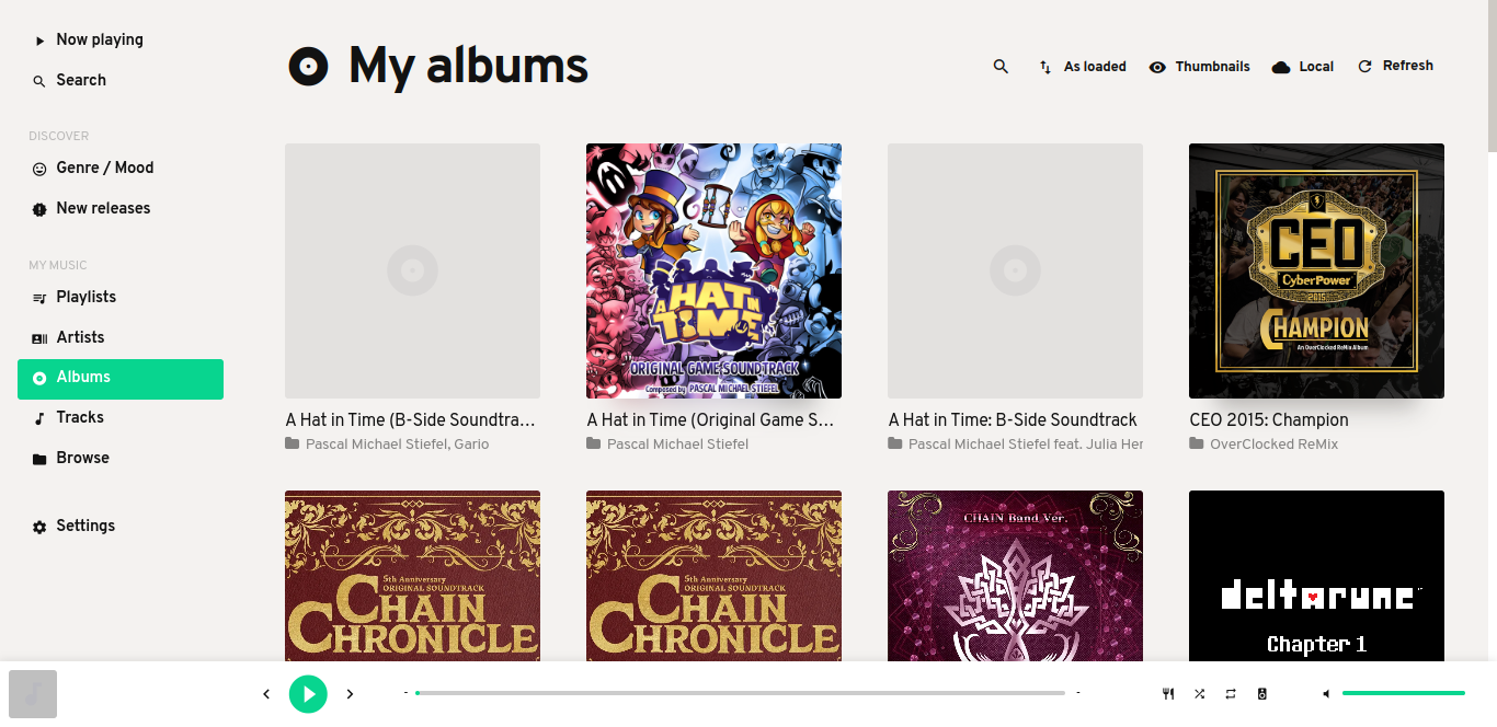 A screenshot of Iris player on the albums section