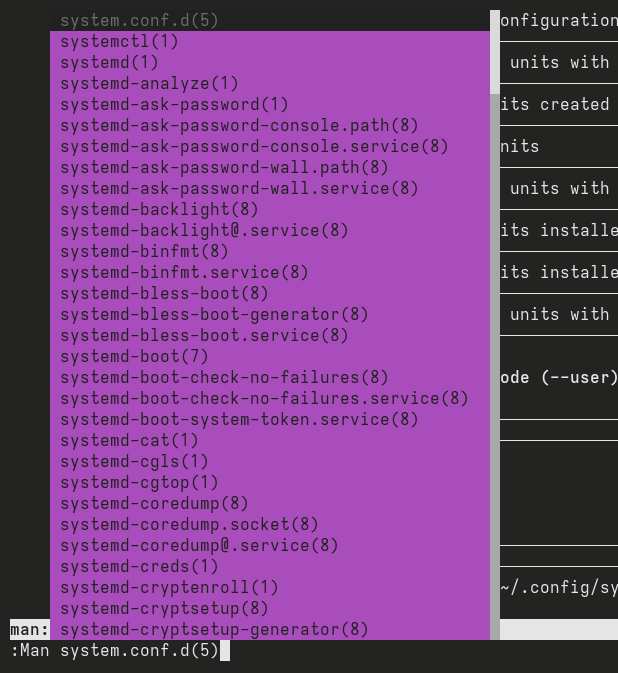 Neovim with `:Man` and tab completion